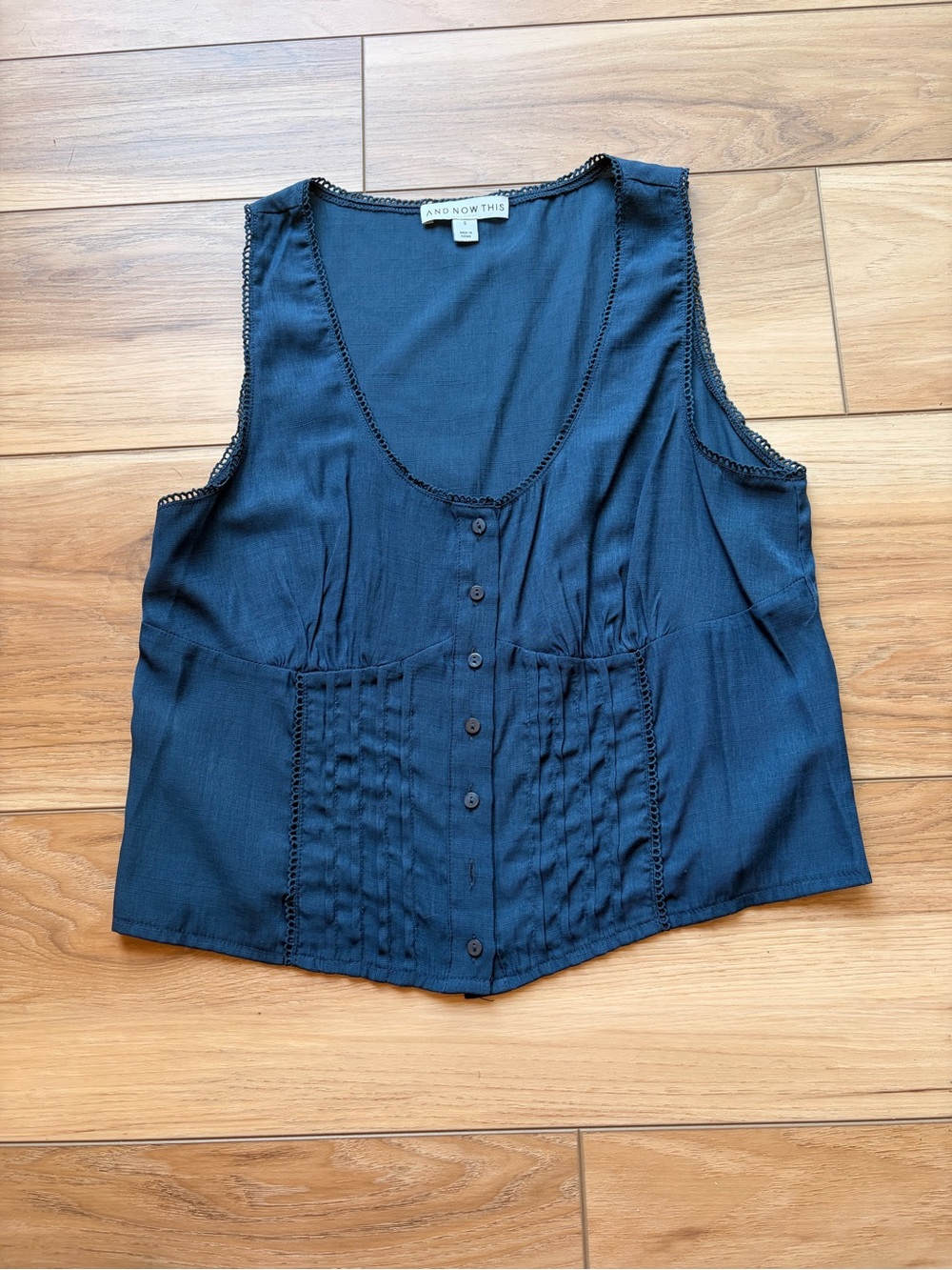 And Now This Navy Sleeveless Button-Front Blouse